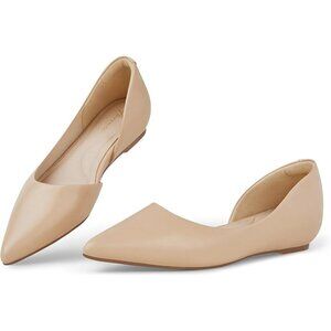 Arromic Flats Shoes Women Cream Polyurethane Low Wedge Pointed Toe Heel Shoes